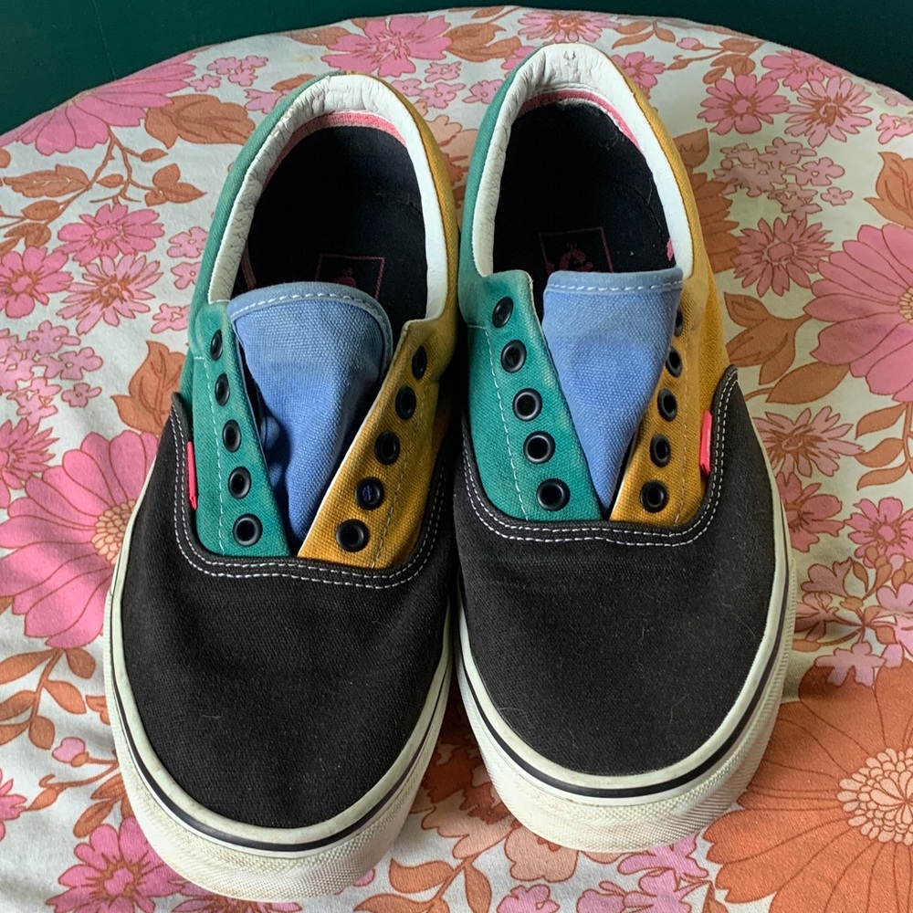 Men’s, Multicolor Canvas Shoes - Black, Blue, Green, Yellow. Size 11.
